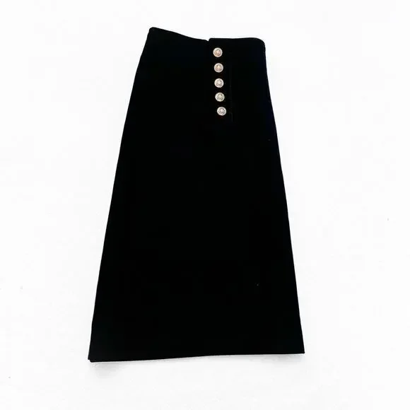 Gerald Darel Front Embellished Button Black Pencil Skirt Size 40 Paris - Picture 5 of 5